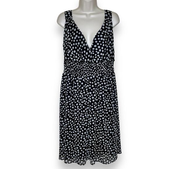 Mlle Gabrielle Black White Polka Dot Surplice Sleeveless Chiffon Dress Women 2X - Picture 1 of 16